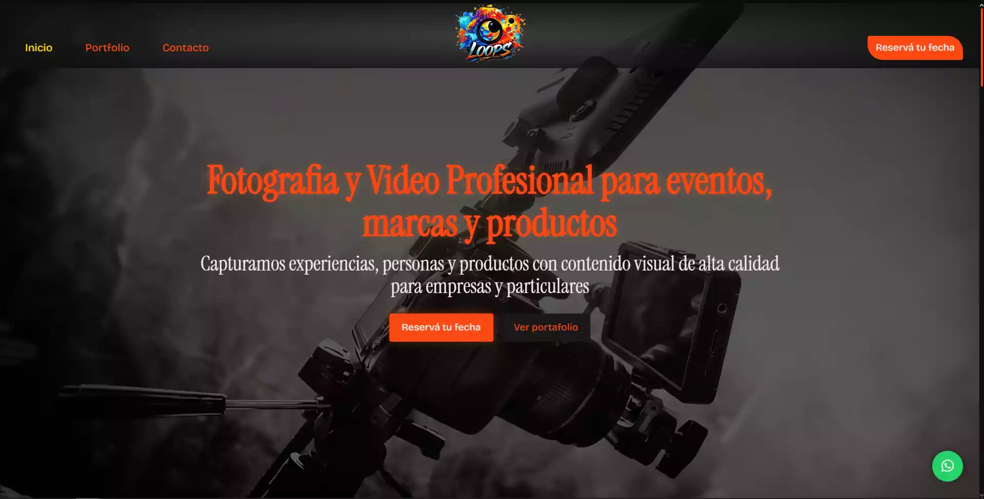 Página web para PHLoops, equipo de fotografía y video profesional.